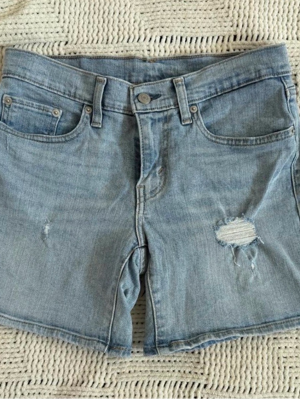Levi's Light Blue Distressed Denim Shorts